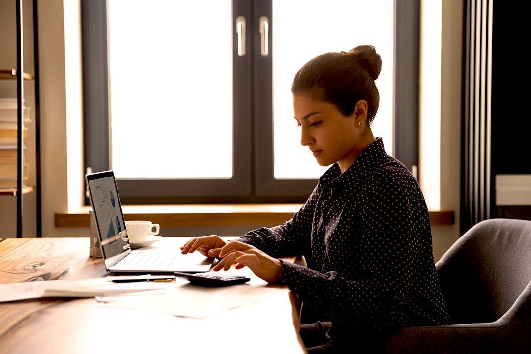 Woman working on a laptop