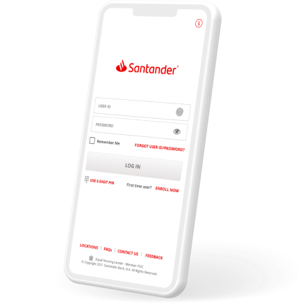 iPhone side view with santander app login screen